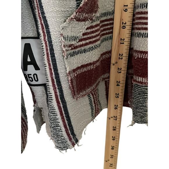 American Crown Baja Hoodie XL Pullover Striped Surf Rug Knit Gray Maroon Pocket - Picture 6 of 11